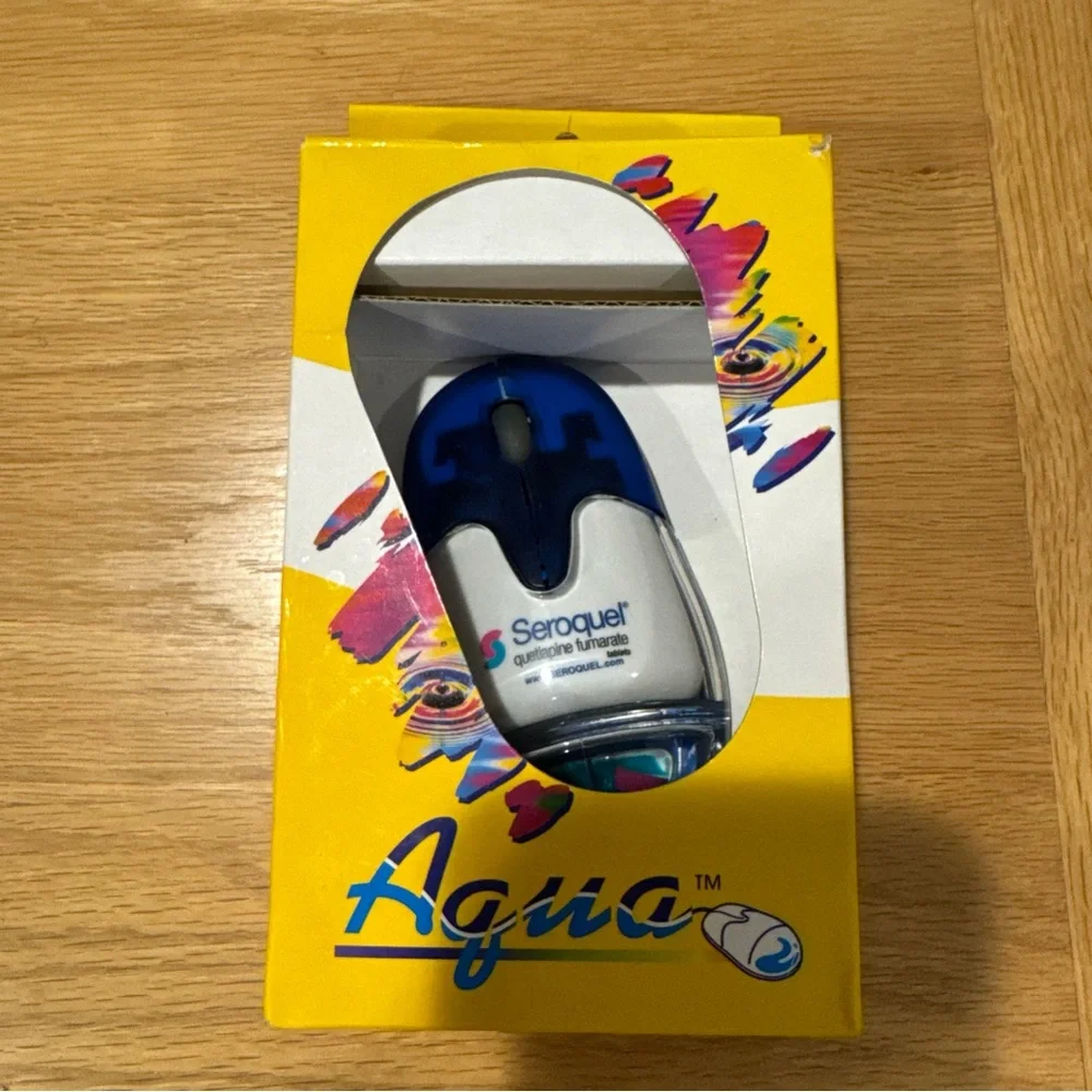 Blue and White Seroquel Branded Computer Mouse